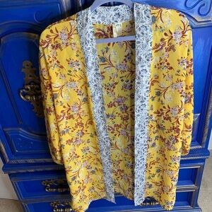 Japna Semi Sheer Cardigan Duster Floral Yellow Small
